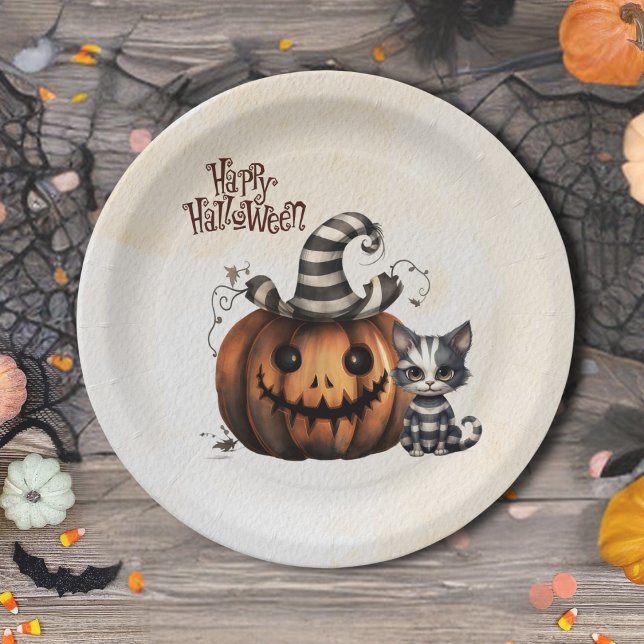 Plato De Papel Adorable Spookee Halloween Black n' White Kitten (Subido por el creador)