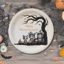 Plato De Papel Adorable Spooky Ghost Kittens Halloween Party