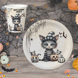 Plato De Papel Adorable Spooky Halloween Kitten