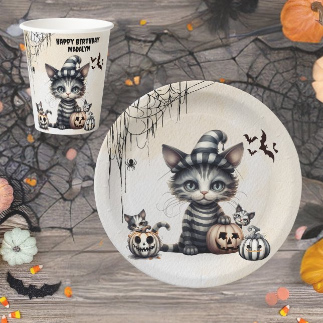 Plato De Papel Adorable Spooky Halloween Kitten (Subido por el creador)