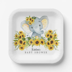 Plato De Papel Adorable Sunflower Elephant Baby Shower