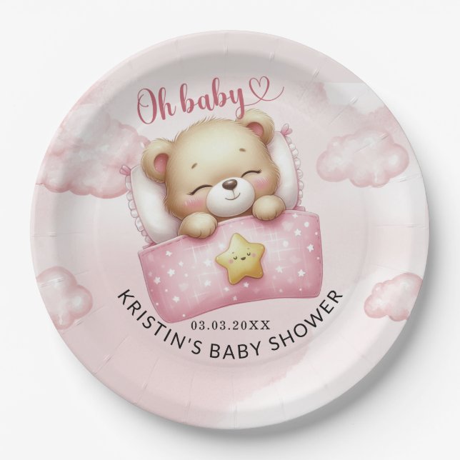 Plato De Papel Adorable Teddy Bear Baby Shower (Anverso)