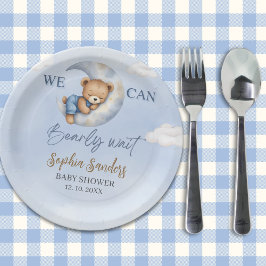 Plato De Papel Adorable Teddy Bear Baby shower boy