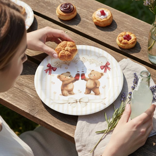 Plato De Papel Adorable Teddy Bear "Ready to Pop" Baby Shower  (Subido por el creador)