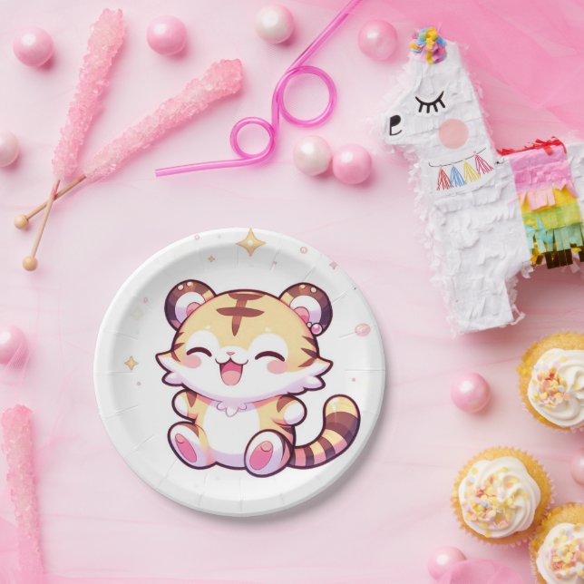 Plato De Papel Adorable Tiger Baby Shower (Fiesta)