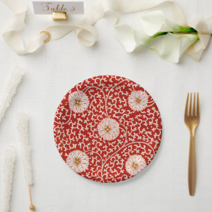 Plato De Papel Adorno chino rojo blanco floral de Owen Jones