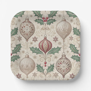 Plato De Papel Adorno de Navidad Vintage Beige