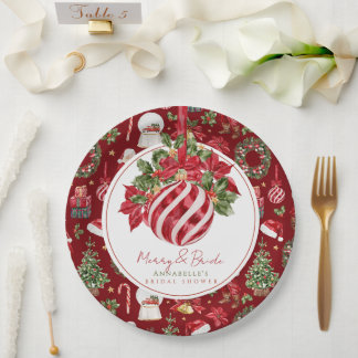 Plato De Papel Adorno Rojo Navidad Alegre & Novia Despedida de So