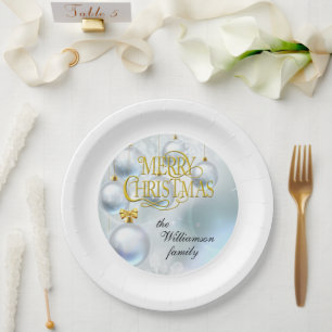 Plato De Papel Adornos Blancos Feliz Navidad - Personalizar