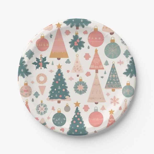 Plato De Papel Adornos de árbol de Navidad pastel navideños (Anverso)