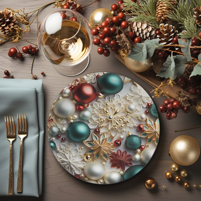 Plato De Papel Adornos de Navidad Perlas Doradas Cuentas Rojas (Subido por el creador)