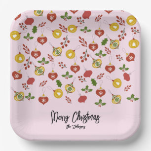 Plato De Papel Adornos de Navidad Vegetación festiva Rosa