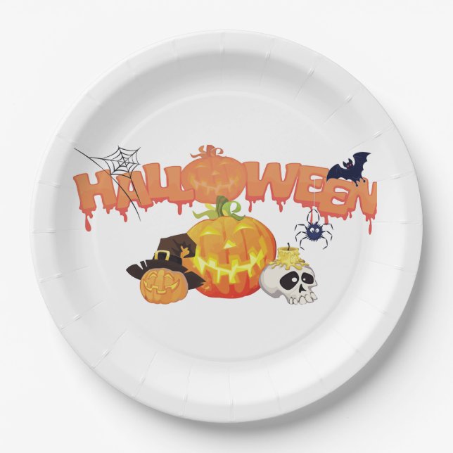 Plato De Papel Adornos lindos de Halloween (Anverso)