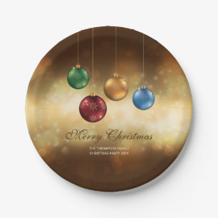 Plato De Papel Adornos Navideños Coloridos Sobre Bokeh Amarillo