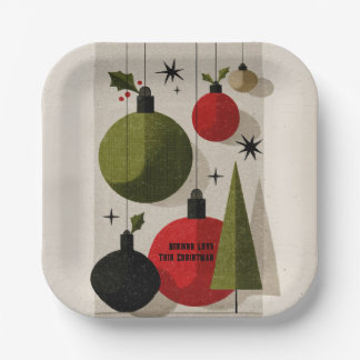 Plato De Papel Adornos Navideños Modernos de Mitad de Siglo Retro