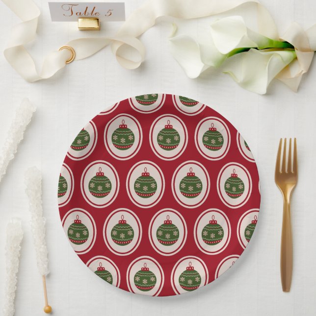 Plato De Papel Adornos Navideños Rojos y Verdes (Boda)
