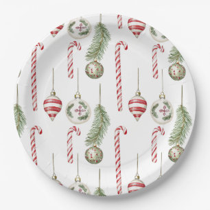Plato De Papel Adornos Piña Canas de Caramelo Navideñas
