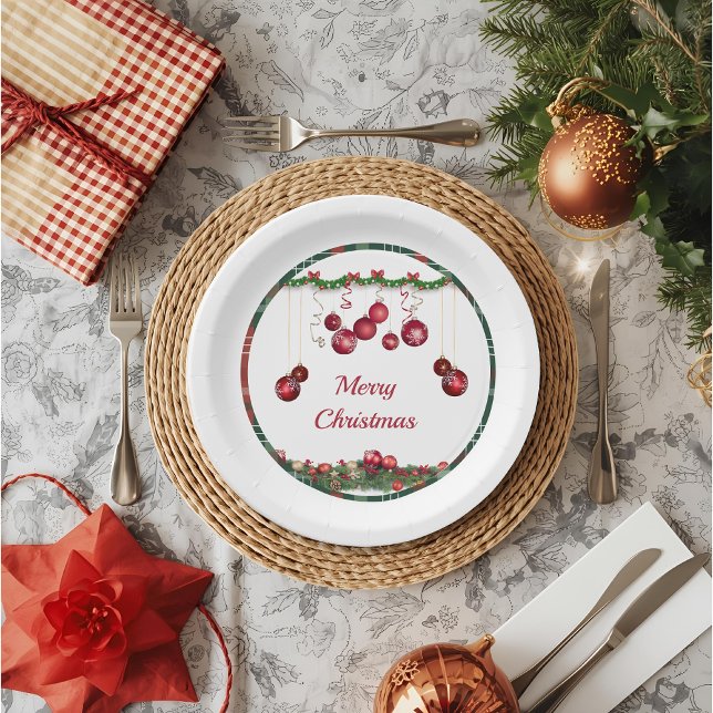 Plato De Papel Adornos Rojos Fiesta de Navidad Moderna (Subido por el creador)