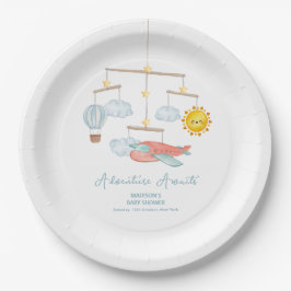 Plato De Papel Adventure Airplane Hot Air Balloon Baby Shower 