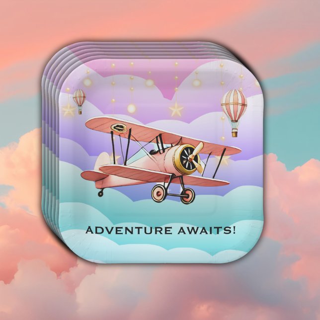 Plato De Papel Adventure Awaits Aviation Baby Shower (Subido por el creador)