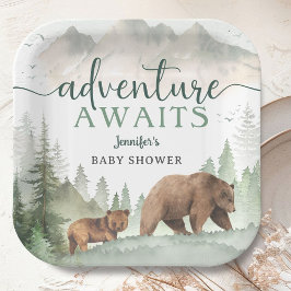 Plato De Papel Adventure Awaits Baby Shower Woodland