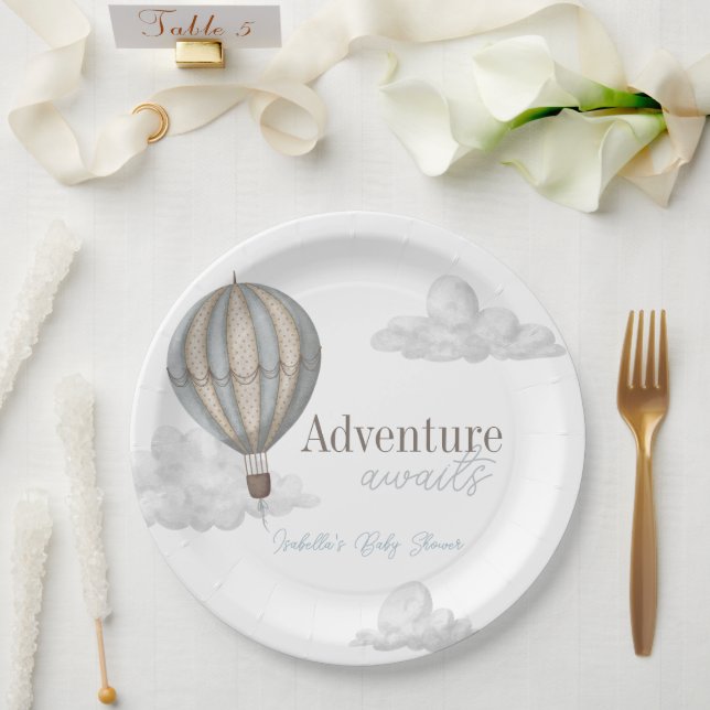 Plato De Papel Adventure Awaits Hot Air Balloon Boy Baby Shower (Boda)