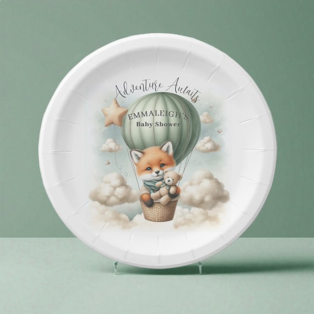 Plato De Papel Adventure Awaits Hot Air Balloon Fox Baby Shower (Subido por el creador)