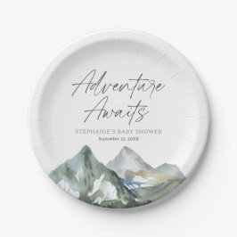 Plato De Papel Adventure Awaits Mountain Boy Baby Shower