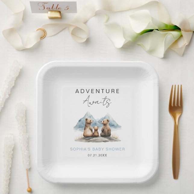 Plato De Papel Adventure Awaits Mountains Baby Shower Party (Boda)