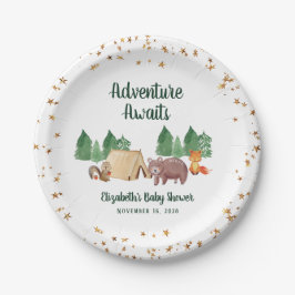 Plato De Papel Adventure Awaits Woodland Animals Baby Shower