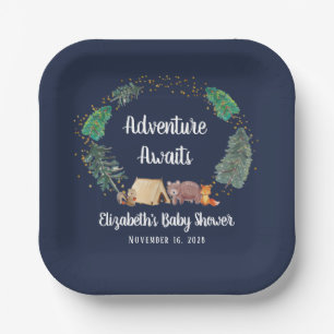 Plato De Papel Adventure Awaits Woodland Animals Baby Shower