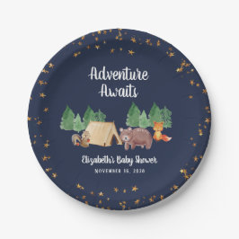 Plato De Papel Adventure Awaits Woodland Animals Baby Shower