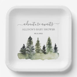 Plato De Papel Adventure Awaits Woodland Baby Shower