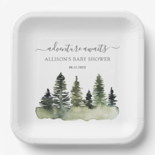 Plato De Papel Adventure Awaits Woodland Baby Shower