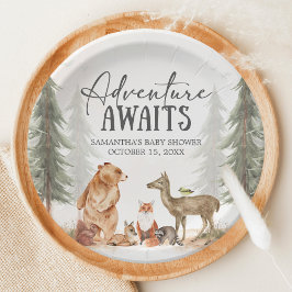 Plato De Papel Adventure Awaits Woodland Baby Shower