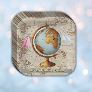 Plato De Papel Adventure Awaits World Map Baby Shower