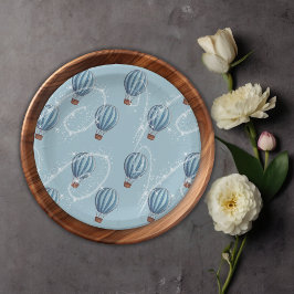 Plato De Papel Adventure Awath Blue Hot Air Balloon Baby Shower