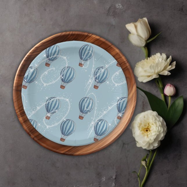 Plato De Papel Adventure Awath Blue Hot Air Balloon Baby Shower (Subido por el creador)