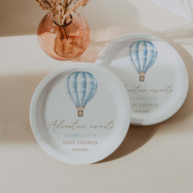 Plato De Papel Adventure Awath Blue Hot Air Balloon Baby Shower (Subido por el creador)