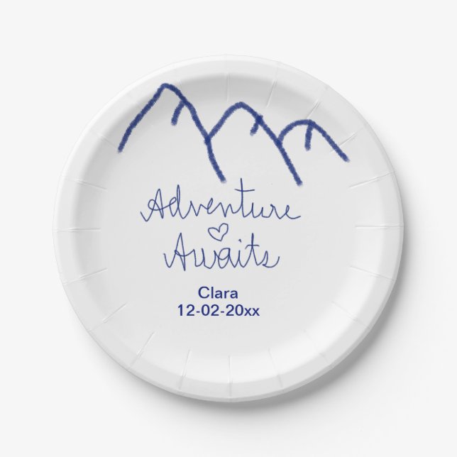 Plato De Papel Adventure awath blue mountain heart add name (Anverso)