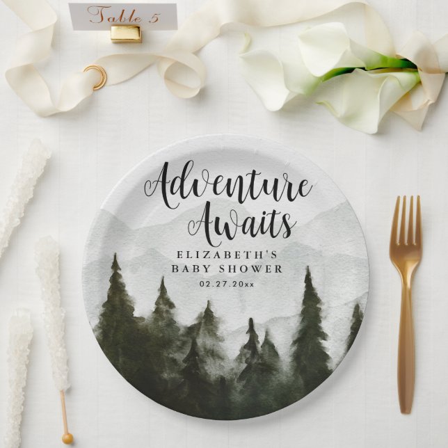 Plato De Papel Adventure Awath Misty Mountains Baby Shower (Boda)