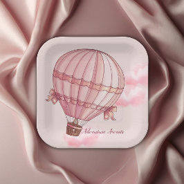 Plato De Papel Adventure Awath Pink Hot Air Balloon Baby Shower
