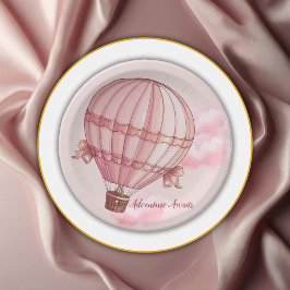 Plato De Papel Adventure Awath Pink Hot Air Balloon Baby Shower