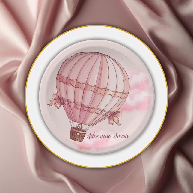 Plato De Papel Adventure Awath Pink Hot Air Balloon Baby Shower (Subido por el creador)