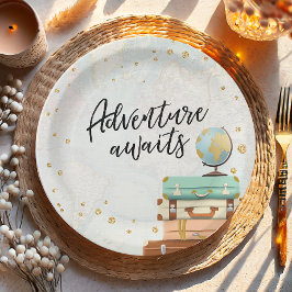 Plato De Papel Adventure Awath Travel Gold Confetti Baby Shower