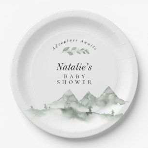 Plato De Papel Adventure Awath Watercolor Mountain Baby Shower