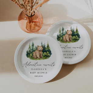 Plato De Papel Adventure Awath Woodland Bear Baby Shower