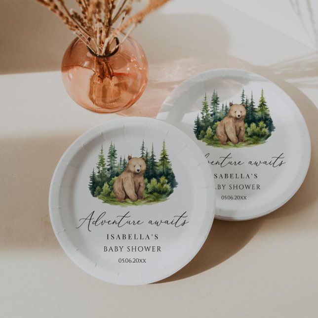 Plato De Papel Adventure Awath Woodland Bear Baby Shower (Subido por el creador)