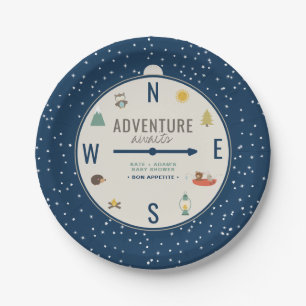 Plato De Papel Adventure Awath Woodland Boy Navy Baby Shower