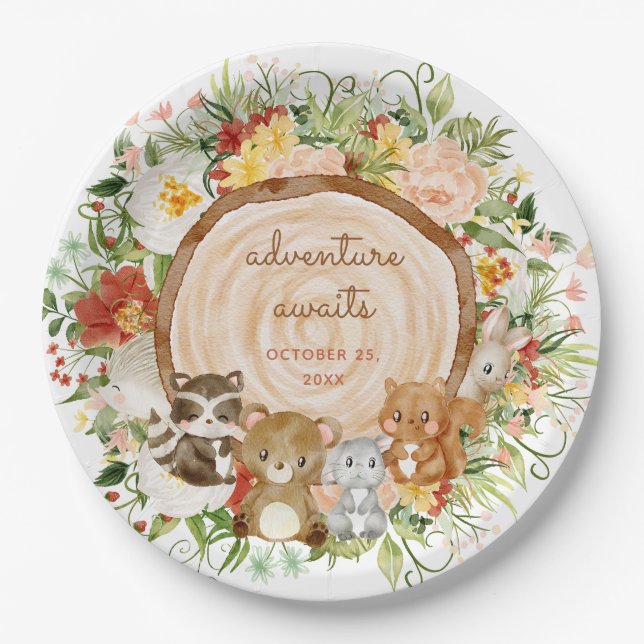 Plato De Papel Adventure Awath Woodland Creations Baby Shower (Anverso)